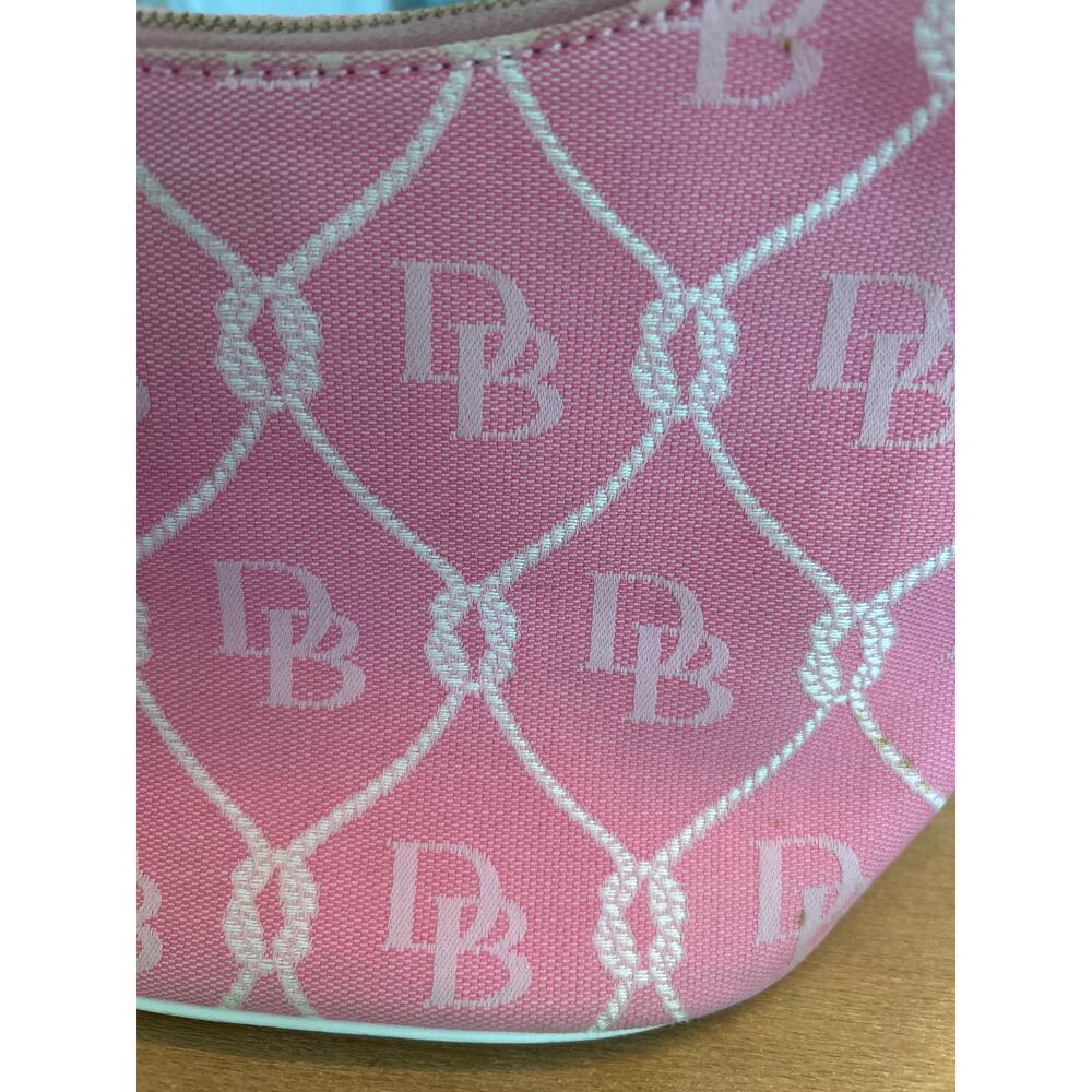 Dooney & Bourke Monogram Pink Signature Canvas Logo Small Hobo Bucket Bag Purse - Picture 2 of 9